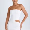 Rochie mini bandeau cu decupaje Damia, albă Rochie mini bandeau cu decupaje Damia, albă