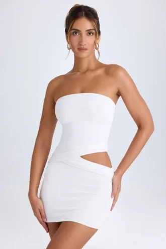 Rochie mini bandeau cu decupaje Damia, albă