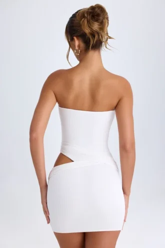 Rochie mini bandeau cu decupaje Damia, albă