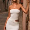 Rochie mini bandeau cu decupaje Damia, albă Rochie mini bandeau cu decupaje Damia, albă