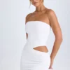 Rochie mini bandeau cu decupaje Damia, albă Rochie mini bandeau cu decupaje Damia, albă