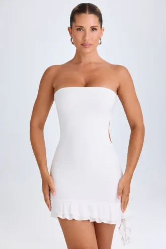 Rochie mini bandeau cu decupaje și volane Misa, albă