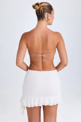 Rochie mini bandeau cu decupaje și volane Misa, albă