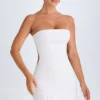 Rochie mini bandeau cu decupaje și volane Misa, albă Rochie mini bandeau cu decupaje și volane Misa, albă
