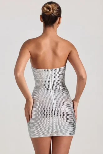 Rochie mini bandeau cu ornamente Aurora, albă