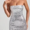 Rochie mini bandeau cu ornamente Aurora, albă