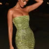 Rochie mini bandeau cu ornamente Aurora, verde pară