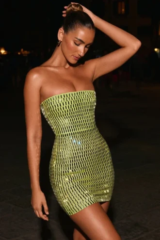 Rochie mini bandeau cu ornamente Aurora, verde pară
