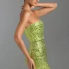 Rochie mini bandeau cu ornamente Aurora, verde pară