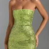 Rochie mini bandeau cu ornamente Aurora, verde pară