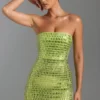 Rochie mini bandeau cu ornamente Aurora, verde pară