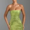 Rochie mini bandeau cu ornamente Aurora, verde pară