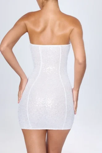 Rochie mini bandeau cu ornamente Cassidy, albă