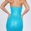 Rochie mini bandeau cu ornamente Cassidy în turcoaz