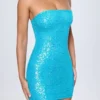 Rochie mini bandeau cu ornamente Cassidy în turcoaz