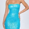 Rochie mini bandeau cu ornamente Cassidy în turcoaz