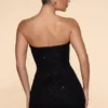 Rochie mini Basel fără bretele, cu guler cowl și ornamente, în culoarea neagră