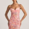 Rochie mini bodycon cu bretele și decorațiuni Velena, roz