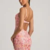 Rochie mini bodycon cu bretele și decorațiuni Velena, roz
