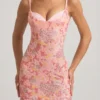 Rochie mini bodycon cu bretele și decorațiuni Velena, roz