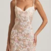 Rochie mini bodycon cu bretele și ornamente Velena, în culoarea ivoriu