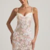 Rochie mini bodycon cu bretele și ornamente Velena, în culoarea ivoriu