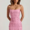 Rochie mini bodycon cu decolteu rotund și ornamente Lunetta, roz