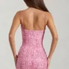 Rochie mini bodycon cu decolteu rotund și ornamente Lunetta, roz