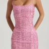Rochie mini bodycon cu decolteu rotund și ornamente Lunetta, roz