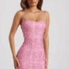 Rochie mini bodycon cu decolteu rotund și ornamente Lunetta, roz