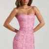 Rochie mini bodycon cu decolteu rotund și ornamente Lunetta, roz