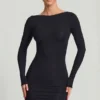 Rochie mini bodycon cu spate decupat Lyla Modal, negru