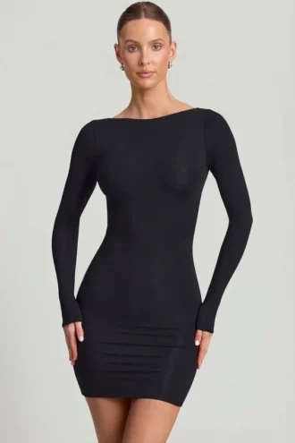 Rochie mini bodycon cu spate decupat Lyla Modal, negru