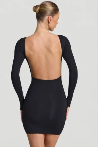 Rochie mini bodycon cu spate decupat Lyla Modal, negru