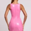 Rochie mini bodycon din vinil Allani cu decolteu adânc, în roz