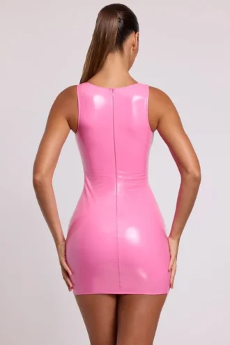 Rochie mini bodycon din vinil Allani cu decolteu adânc, în roz