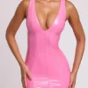 Rochie mini bodycon din vinil Allani cu decolteu adânc, în roz