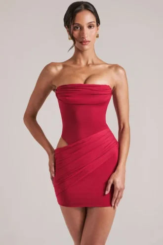 Rochie mini bodycon Veda Bandeau în roșu cireș