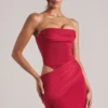 Rochie mini bodycon Veda Bandeau în roșu cireș