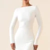 Rochie mini Brenna din modal cu volane și spate decupat, în culoarea alb