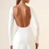 Rochie mini Brenna din modal cu volane și spate decupat, în culoarea alb