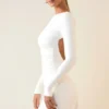 Rochie mini Brenna din modal cu volane și spate decupat, în culoarea alb