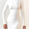 Rochie mini Brenna din modal cu volane și spate decupat, în culoarea alb