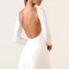 Rochie mini Brenna din modal cu volane și spate decupat, în culoarea alb
