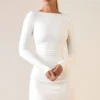 Rochie mini Brenna din modal cu volane și spate decupat, în culoarea alb