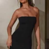 Rochie mini Brielle cu decolteu bandeau, negru