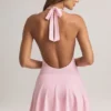Rochie mini Brooke cu gât halter și croi în A, din modal, în roz pastel