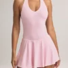 Rochie mini Brooke cu gât halter și croi în A, din modal, în roz pastel