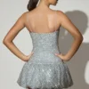 Rochie mini Callie cu tiv bufant și ornamente, argintie