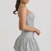 Rochie mini Callie cu tiv bufant și ornamente, argintie